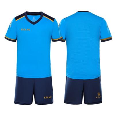 Kelme Junior Soccer Wear, Kids Training Set, Top and Bottoms, Short Sleeves, Quick-Drying and Breathable, Blue, Size 120