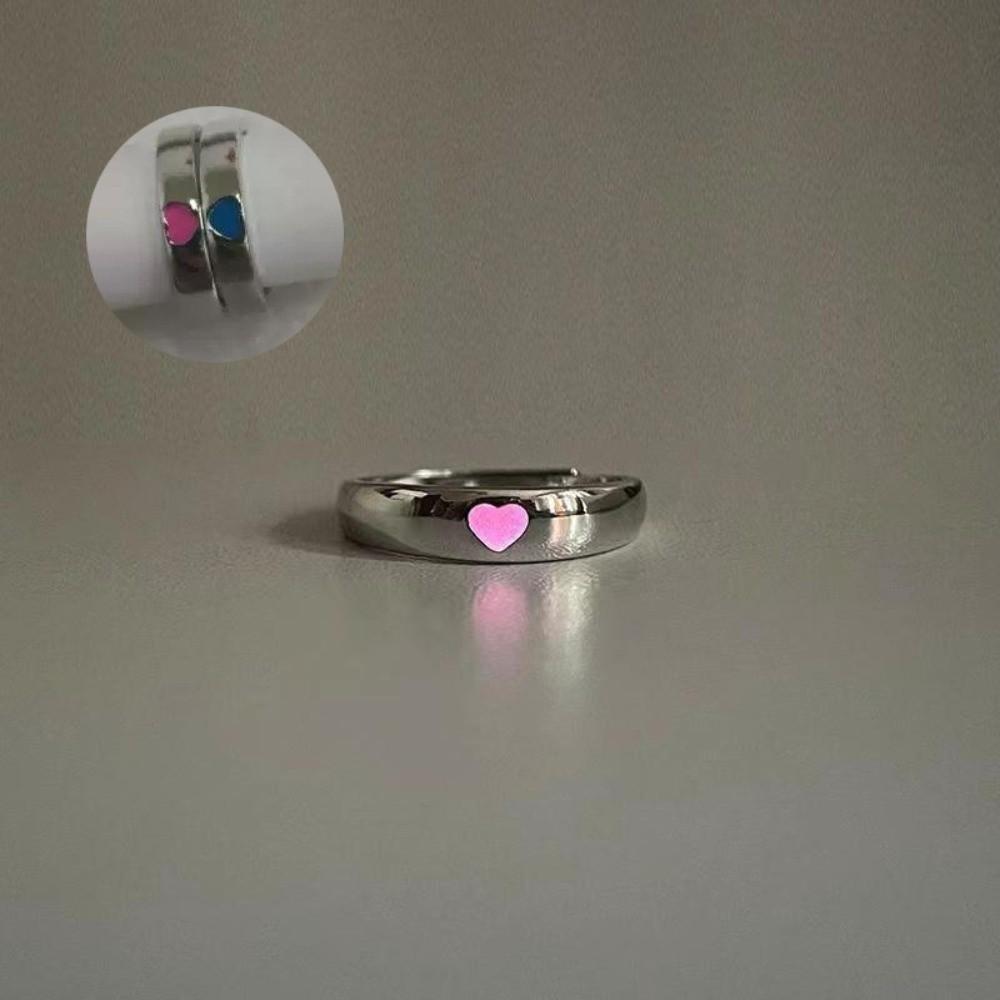 Punk Style Luminous Ring Blue Pink Color Adjustable Ring New Love Heart Ring for Women Men