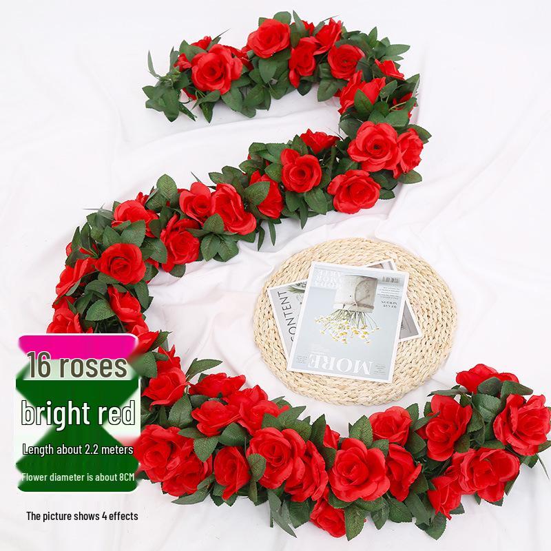 Artificial Rose Vine Ceiling Decor with Rattan for Living Room and AC Pipe Cover