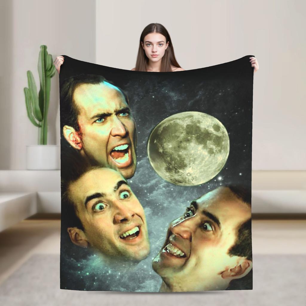Merry Christmas Nicolas Cage Blankets Flannel Novelty Breathable Throw Blankets for Bed Sofa Autumn/Winter