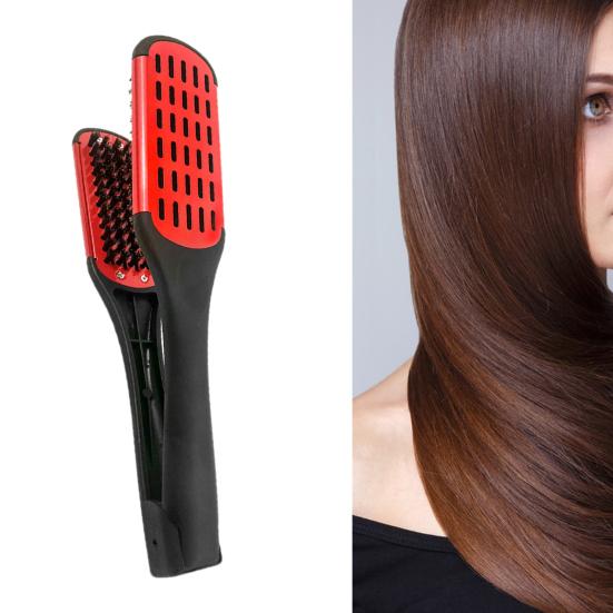 Straight Hair Comb Premium Bristles Anti-static Double Sided Ergonomic Handle Heat-Resistant Hairdressing Tool Hairdressing Straightener Comb Clamp