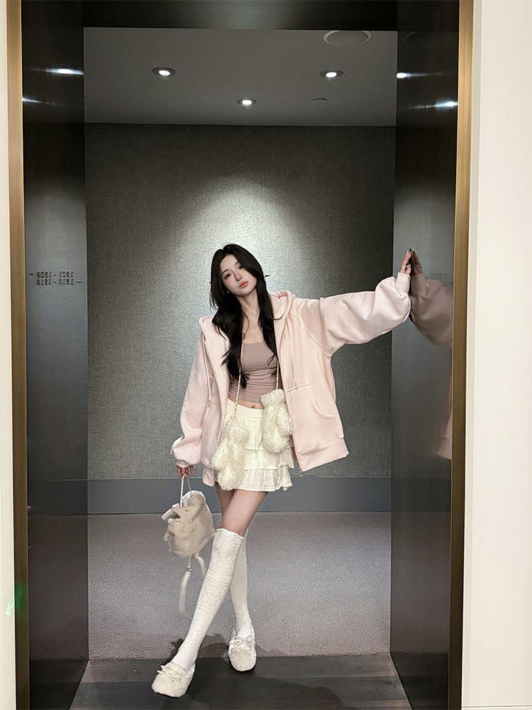 Hongshan Women's High-End European Style Loose Hoodie Cardigan for Spring/Autumn