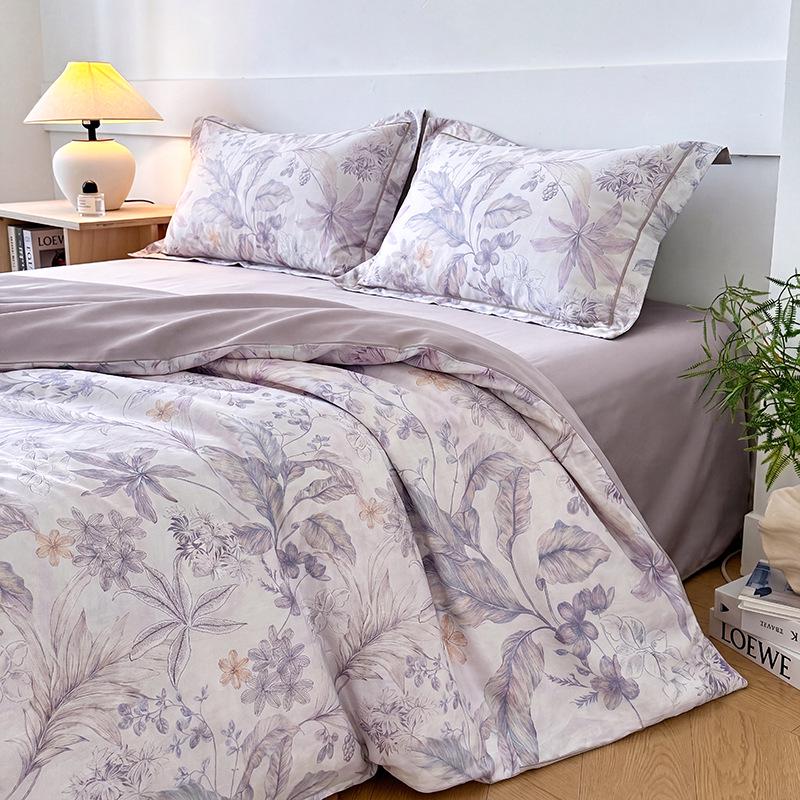 60s Long-Staple Cotton Digital Print 4-Piece Bedding Set with Duvet Cover, Bed Sheet, and Gift Bag