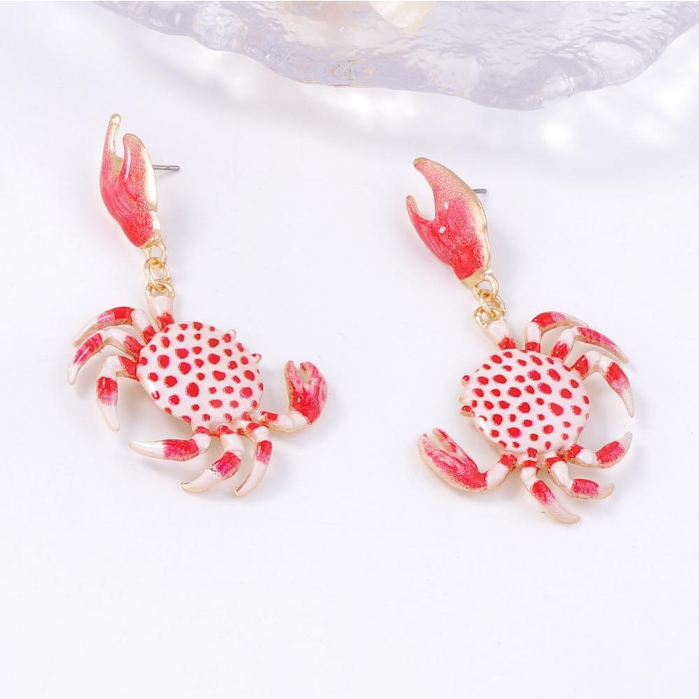Fashion Summer Beach Vacation Style Cute Color Crab Shape Earrings Women's Unique Earring Female Jewelry