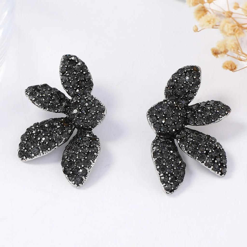 ZAA Vintage Gothic Black Zircon Crystal Rhinestone Flower Earrings for Women Fashion Holiday Party Luxury 2026 Gifts