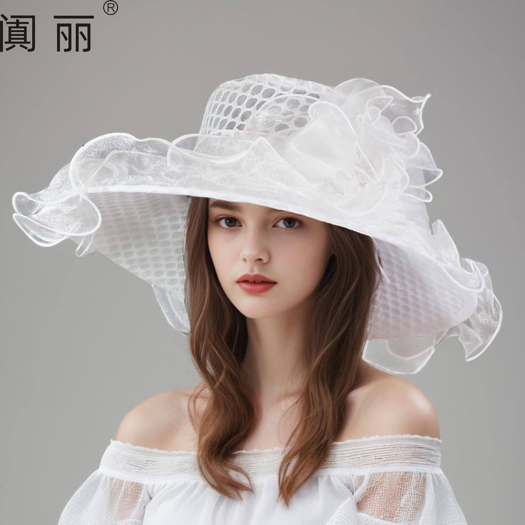 Sunscreen Hat Women Organza Solid Color Big Flower Visor Hat British Lady Elegant Temperament Sun Hat