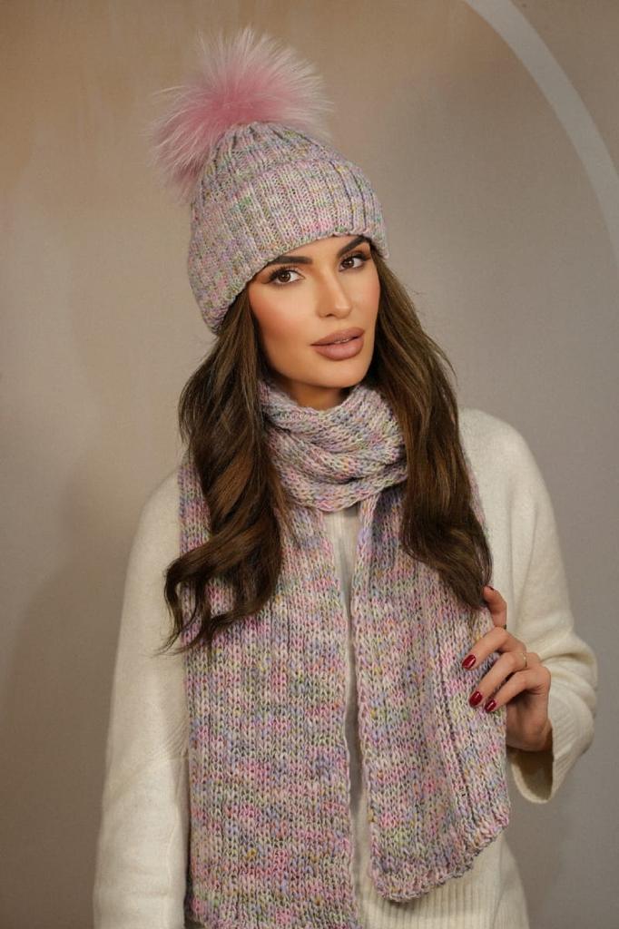 Winter Scarf Multicolor Striped Color Pink Cameo-Pavone