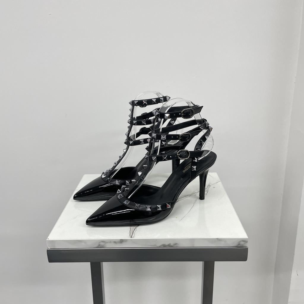 Genuine Leather Summer Women's Gladiator Sandals 2024 New Star Style Luxury Brand Rivet High Heels Designer Women's Pumps 33-41