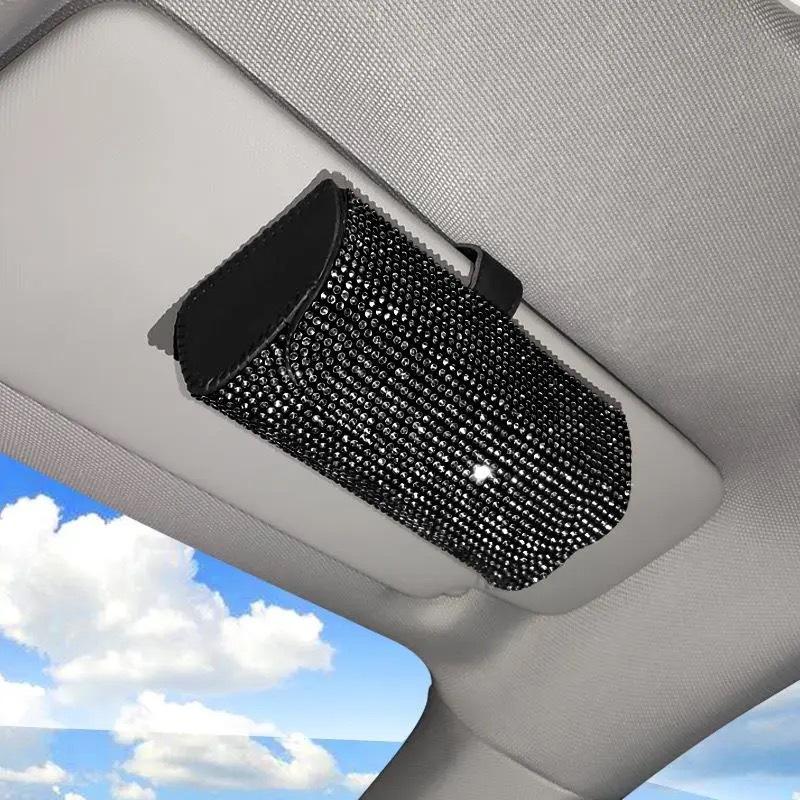 Bling Car Sunglasses Holder Sun Visor Glasses Storage Box Crystal Decor for Modern Car Interiors
