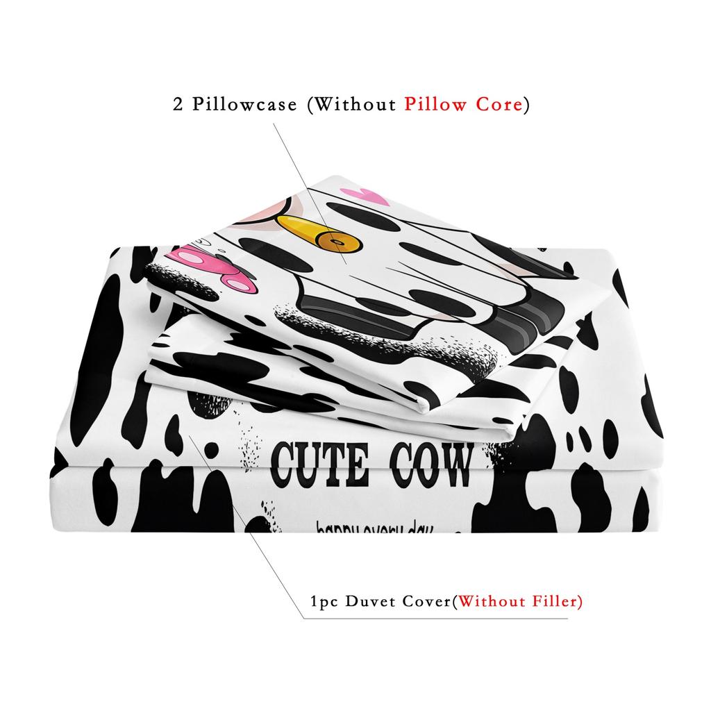 3pcs Love Heart Cow & Letter Butterfly Print Animal Theme Bedding DuBreathable Polyester, Machine Washable, All-Season
