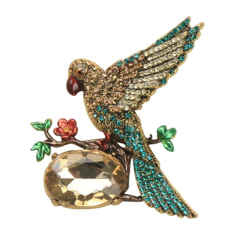 

Alloy Parakeet Shape Brooch Crystal Decorated Retro Animal Theme Versatile Corsage Pin for Clothing Accessory Gift шампанського