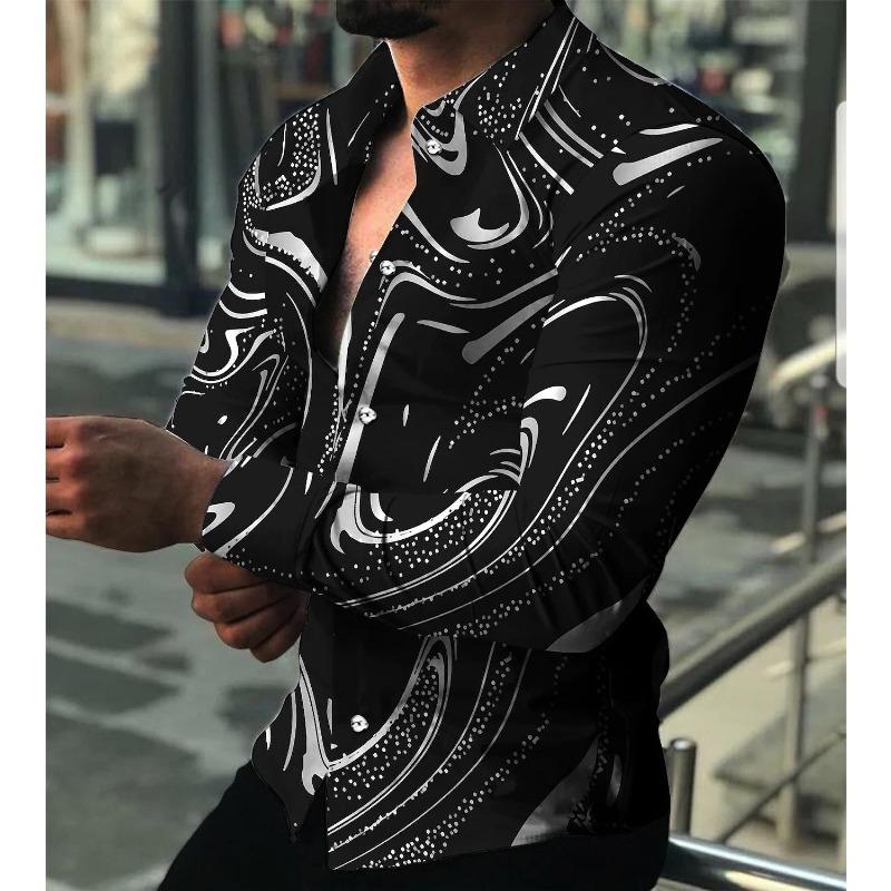 2026 Men s Printed Long Sleeve Shirts Casual Cardigan New Button Holiday Fashion Shirts S