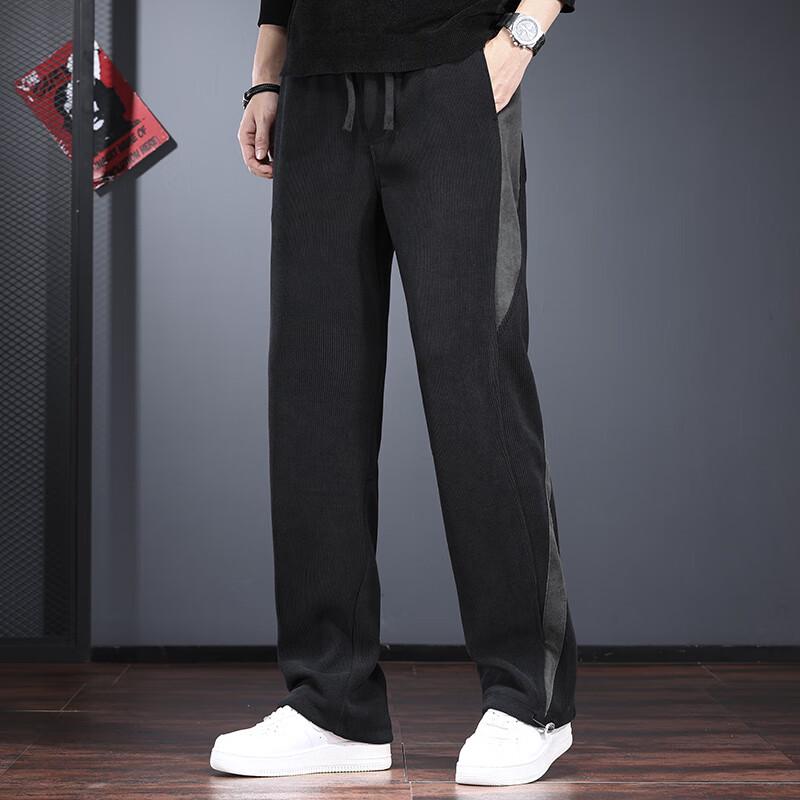 Jieleinuo Men's Splicing Design Loose Straight-Leg Casual Pants