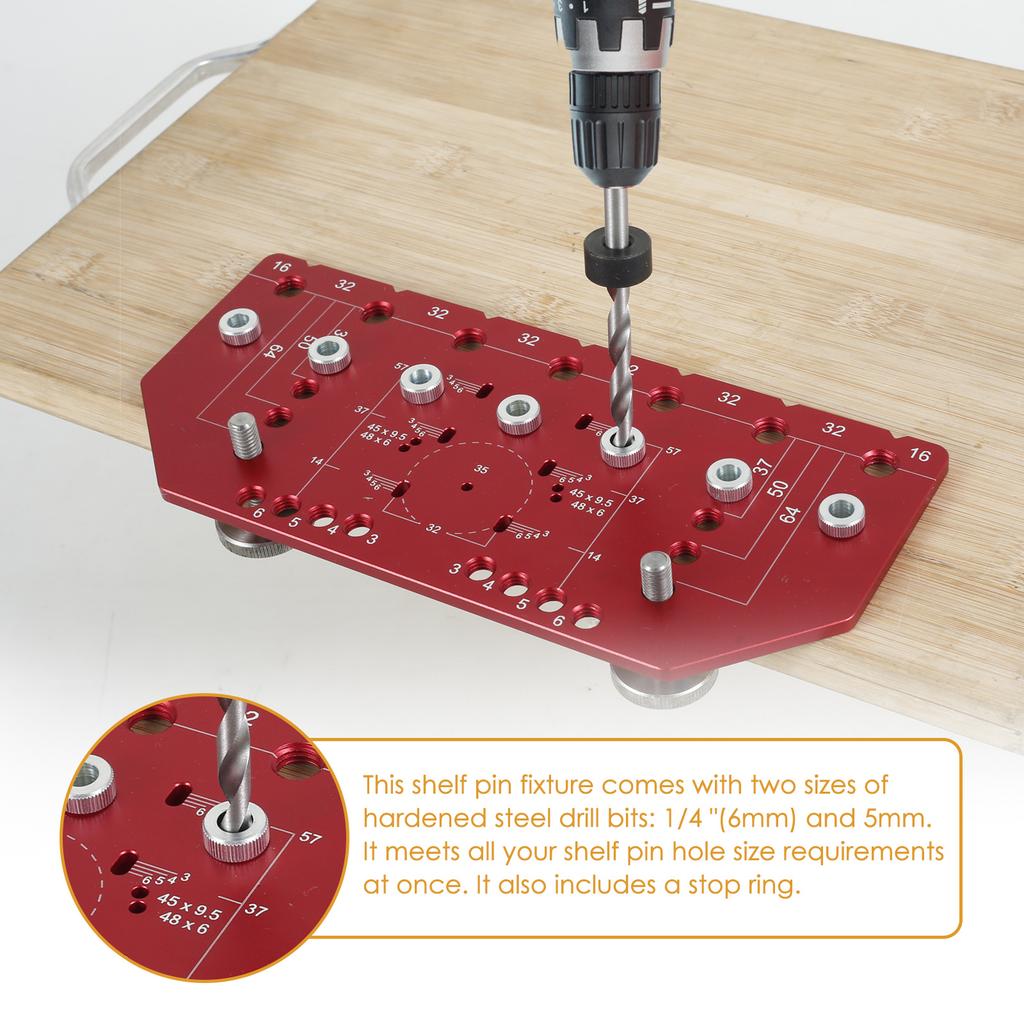 Aluminum Alloy Handle Pitch Punch Hole Locator Shelf Pin Drilling Guide Jig Concealed Hinge Hole Drill Template Guide Locator