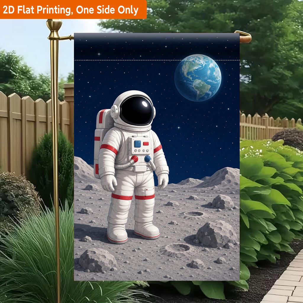 2D Flat - 2D Flat Printing Garden Flag 1pc, Astronaut Standing on Durable Single-Sided Print Yard Flag, Garden And Home Holiday Decoration, 29.97X44.9
