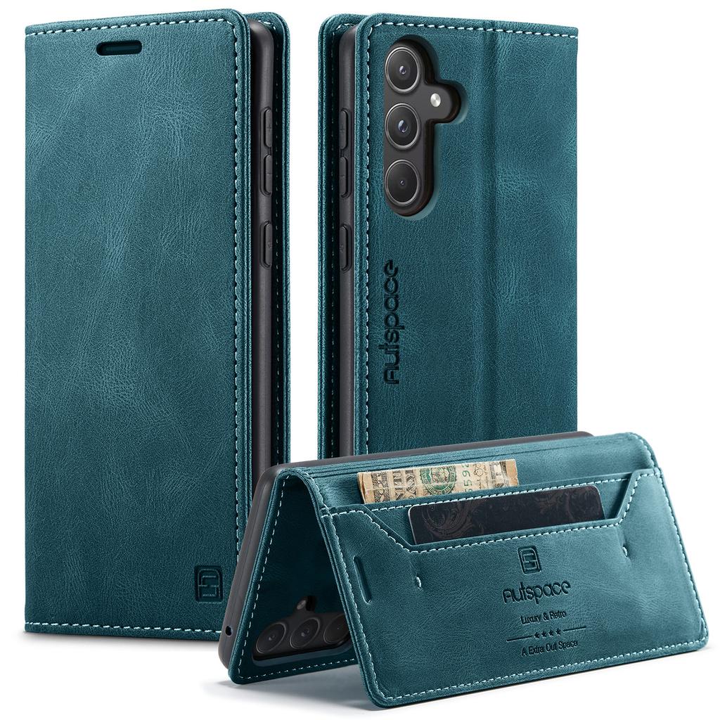 For Samsung Galaxy A55 5G Wallet Case AUTSPACE A01 Leather Stand Cover with RFID Blocking Card Holder
