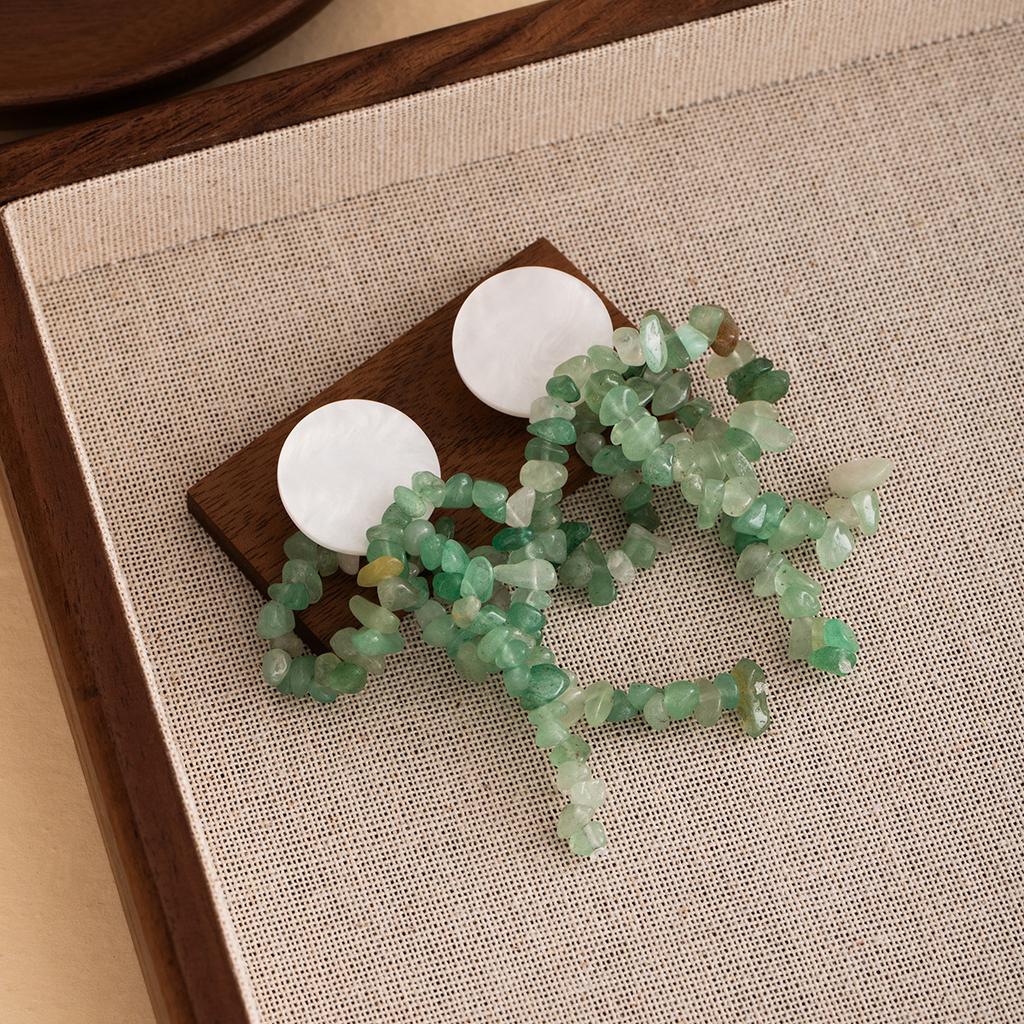 Green Super Fairy Small Fresh Beaded Fringed Earrings High Sense Niche Design Temperament Seaside Vacation Earrings