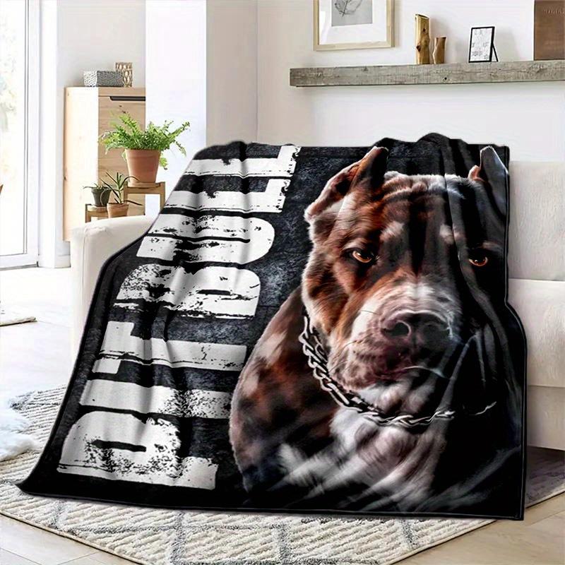 Bulldog Print Flannel Throw Blanket, Lightweight All-Season for Sofa Bed Office, Modern Design Dog Lover Gift, Hand Wash Only