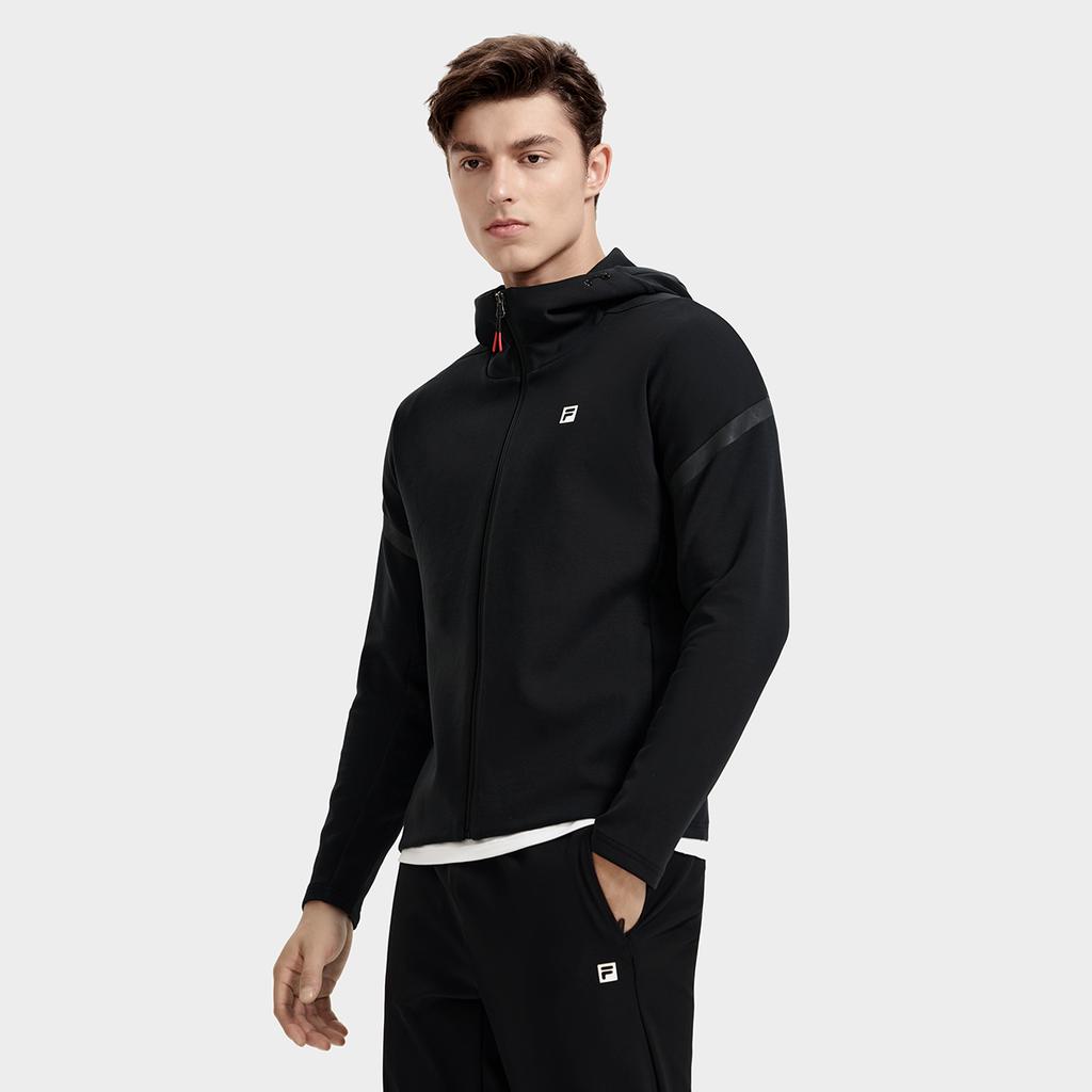 FILA Color Block Logo Minimalist Sports Fitness Knitted Jacket Men Jacket Deep-Black A11M311506FBK
