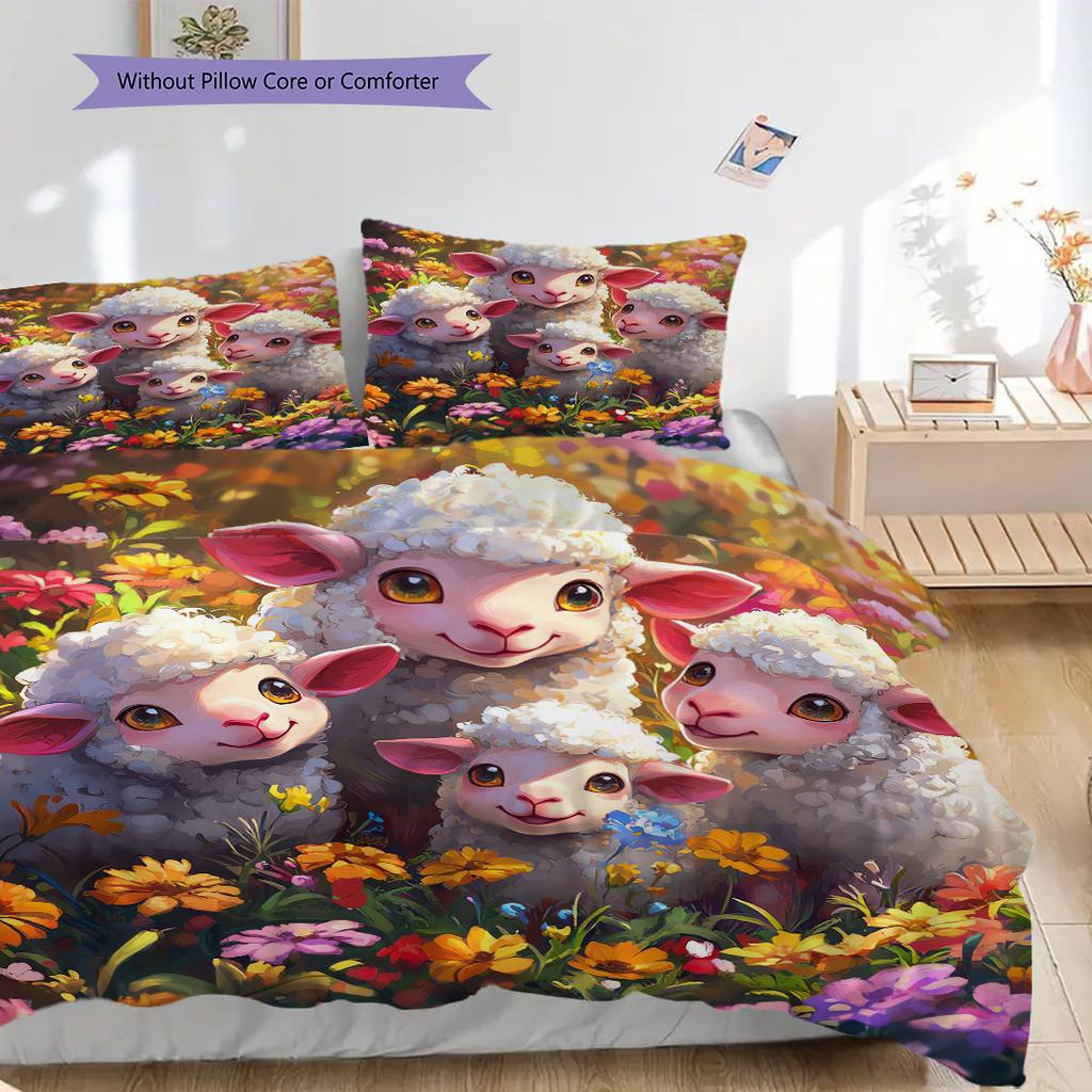 Sheep Pattern Bedding Quilt Set Quilt Cover Pillowcase Home Decoration Birthday Gift (1 * duvet cover + 2 * pillowcase, without core)