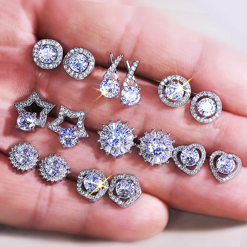 Huitan Newly Cute Stud Earrings Women Shiny White Cubic Zirconia Delicate Daily Wear Party Zircon High Quality Pierced Earrings