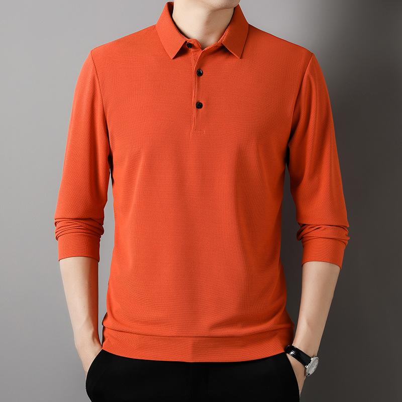 

Men s Business Fashion Casual Long Sleeved Shirt Solid Color Polo Shirt Fashionable Breathable Comfortable Versatile Top 4XL помаранчевий