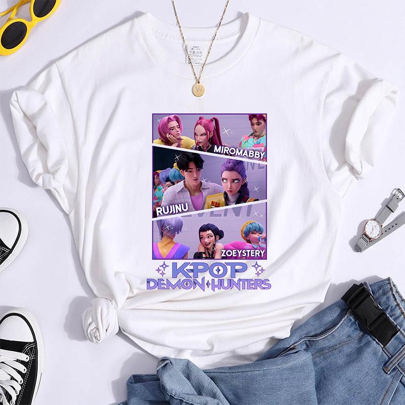 Hot K-Pop Demon Hunters Funny Summer T-Shirt Harajuku Saja Boys Derpy Tiger Print Fashion Short Sleeve Summer Casual T-Shirt Top