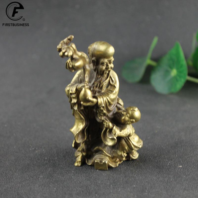 Antique Bronze Taoism LIFE Gods of Blessing Wealth Longevity Statue Pure Copper Buddha Figurines Ornaments Feng Shui Home Decor