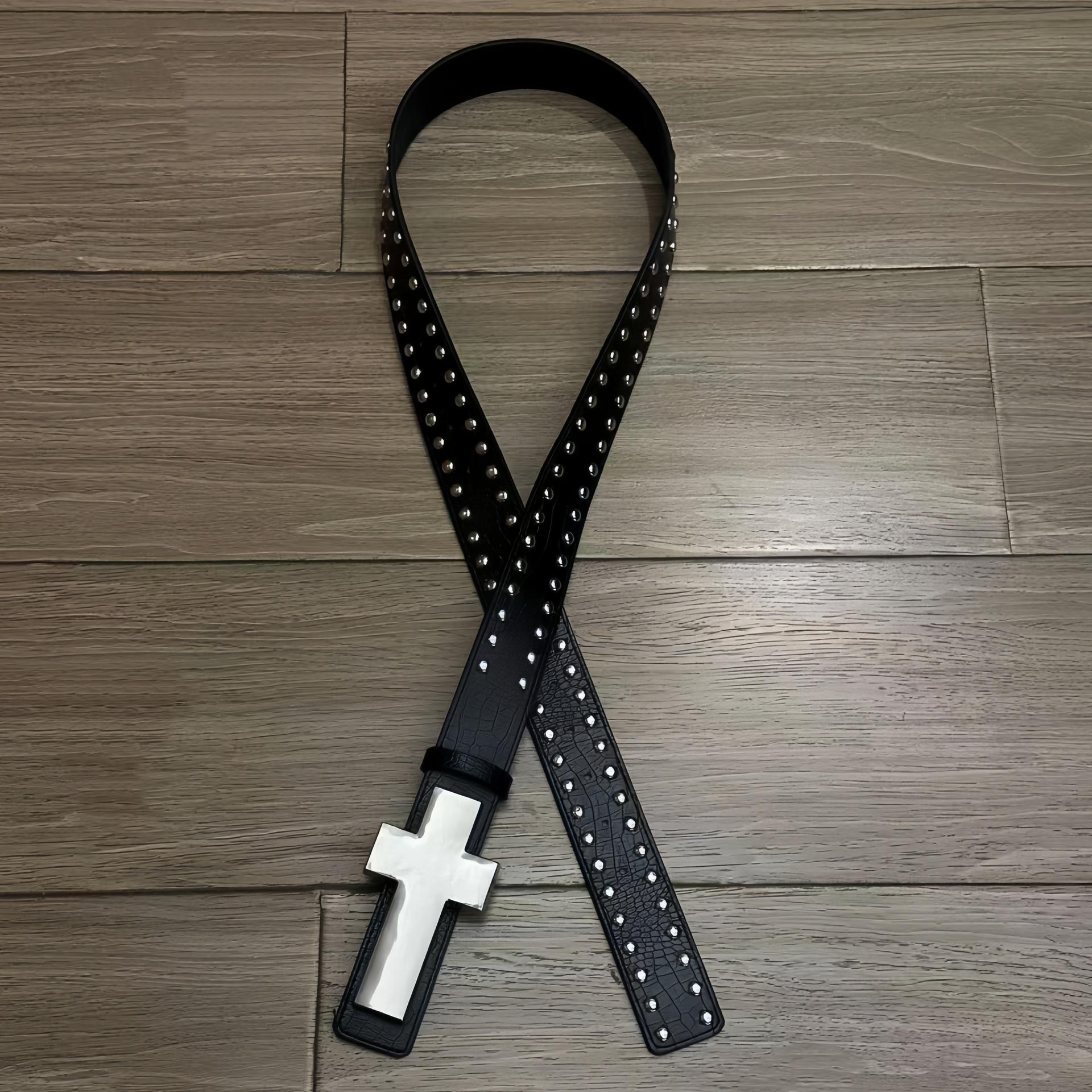 Ainworth Cross Rivet Metal Belt, Niche Punk Versatile Belt, Cleanfit Pants Belt