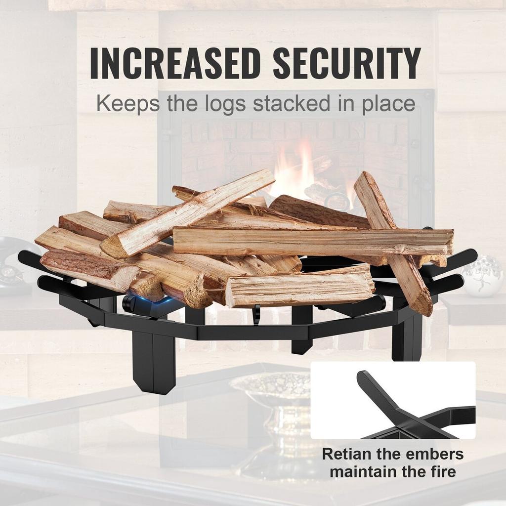 Log Grate, 27 Inch Heavy Duty Wheel Fire Grate with 6 Support Legs, Solid Powder-coated Steel Bars, Log Firewood Burning Rack Holder for Wood Stove