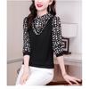 2026 Spring and Autumn Long-Sleeve Slim-Fit Shirt with Ruffled Edge and Printed Design for Women