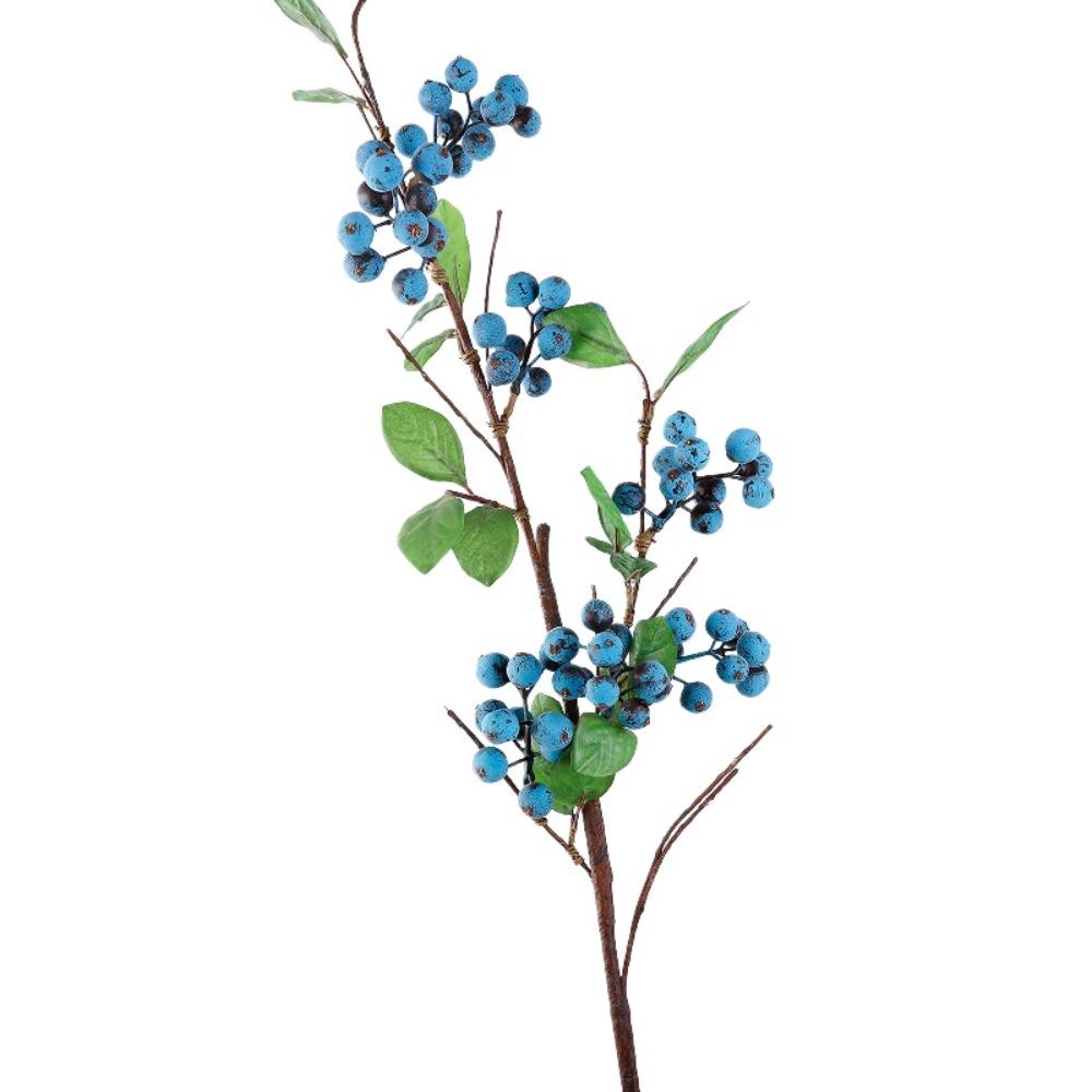 Green Leaves Artificial Foam Berries Branch Luxury Plastic Artificial Berries Fruit Elegant Faux Good Luck Fruits Fake Plants L синий