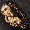 Gothic Men's Skull Head Bracelets Cowhide Leather & Stainless Steel Wristband Man Viking Homme Armband Hand Chain Male Jewelry