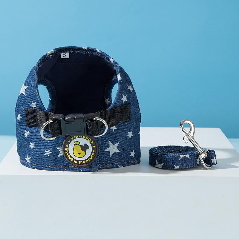 Dog Out Denim Vest Leash Pet Walking Dog Rope Cat Chest Strap Anti-break Free Breathable Cat Rope