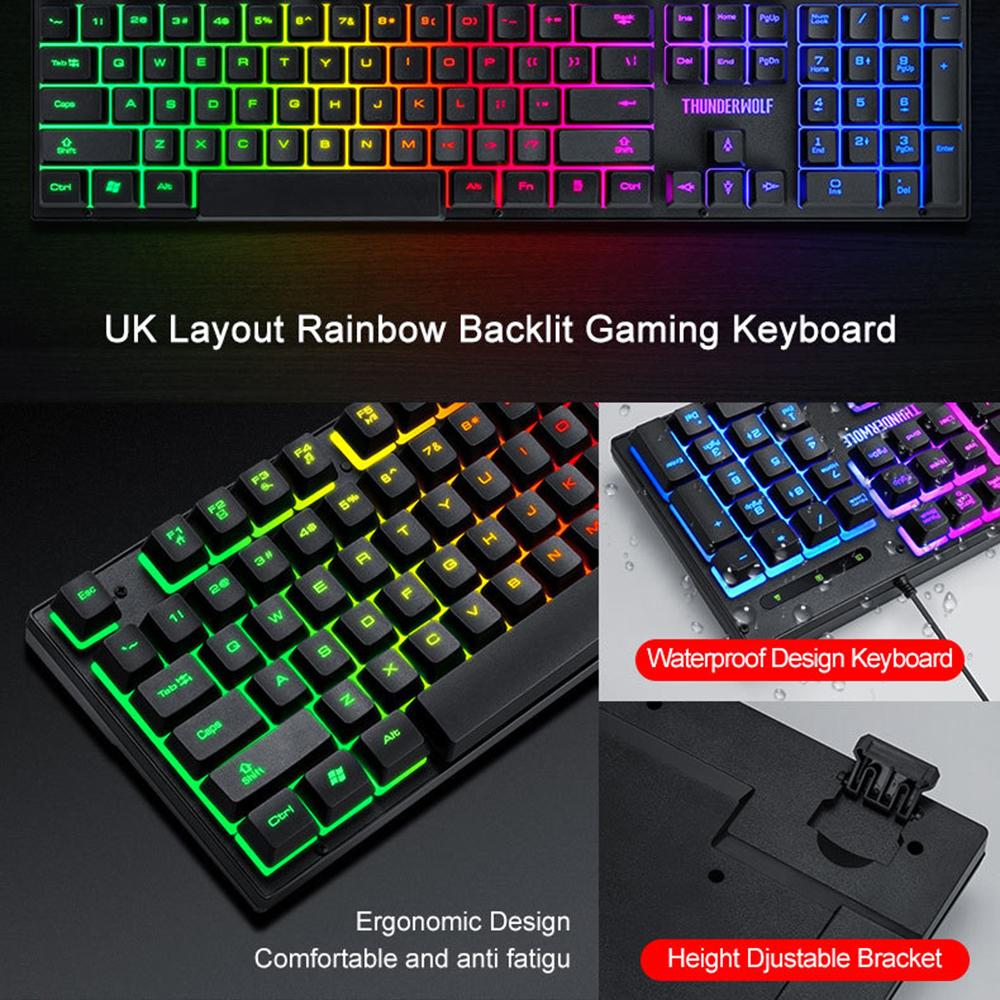 T-WOLF 3PCS Gaming Keyboard Mouse Pad Set Mechanical Feel Keyboard Optical Mouse with RGB Backlit for PC
