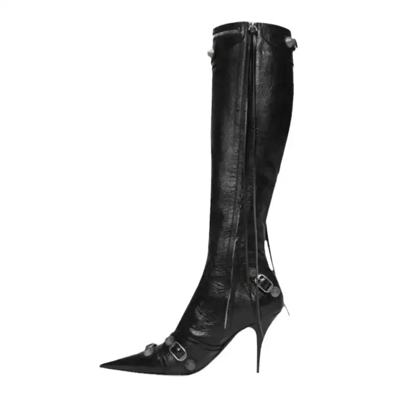 Fashion New Women Knight High Boots Fashion Tassels Side Zippers Ladies Elegant Pointed Toe Long Booties Women's Footwear