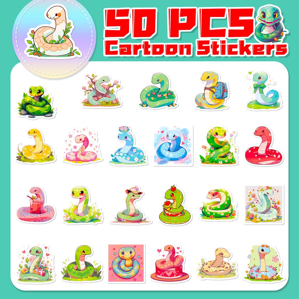 50 Cute Cartoon Snake Stickers New Style Reptile Cartoon Snake Snake Snake Personality Doodle Stickers