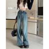 American Style High Waist Straight Leg Jeans with Playful Ruffles Trendy and Slim Fit