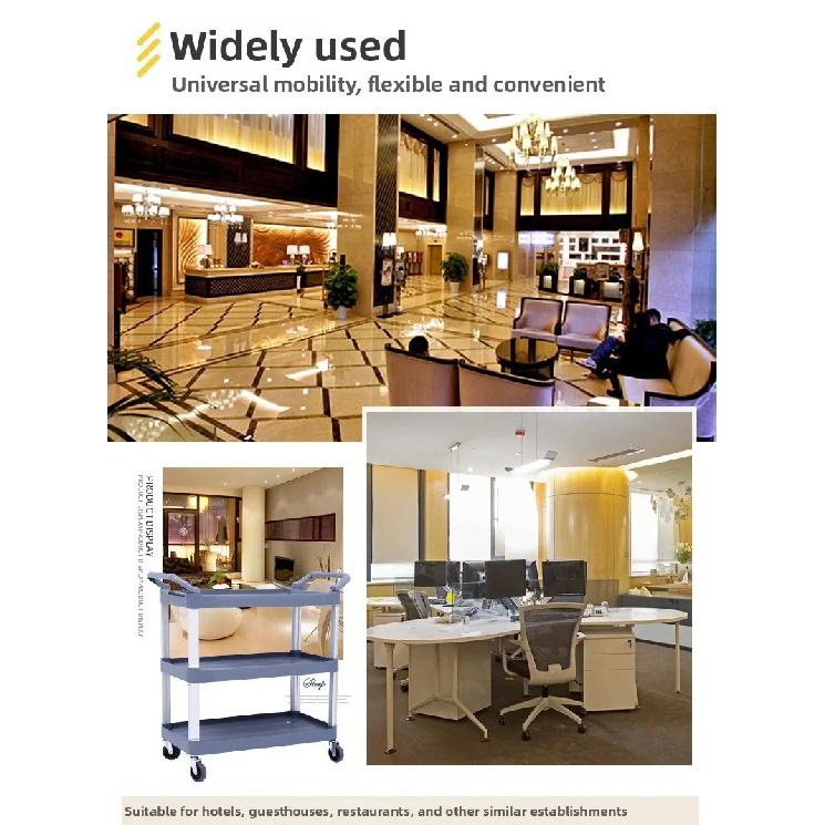 Three Layer Large Capacity Service Cart for Restaurants Hotels Mobile Push Cart Four Wheel Food Trolley Easy Transport Trolley