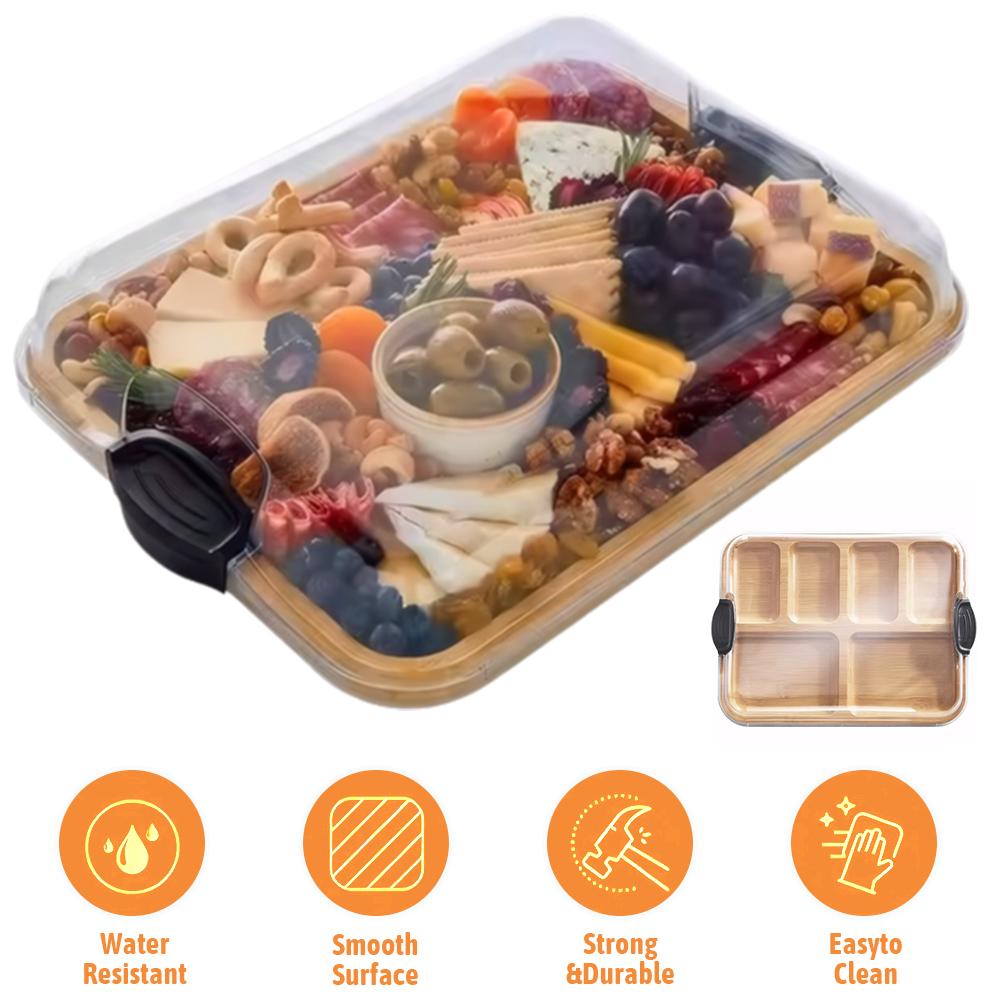 Bamboo Charcuterie Board Tray W/ Lid Cheese Platter Serving Tray Charcuterie Board for Kitchen Cooking Family Party Gift