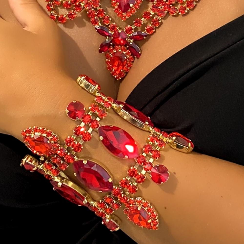 Stonefans Leaf Rhinestone Necklace Earrings Sets Accessories for Women Drag Queen Statement Bling Crystal Luxury Jewelry Sets