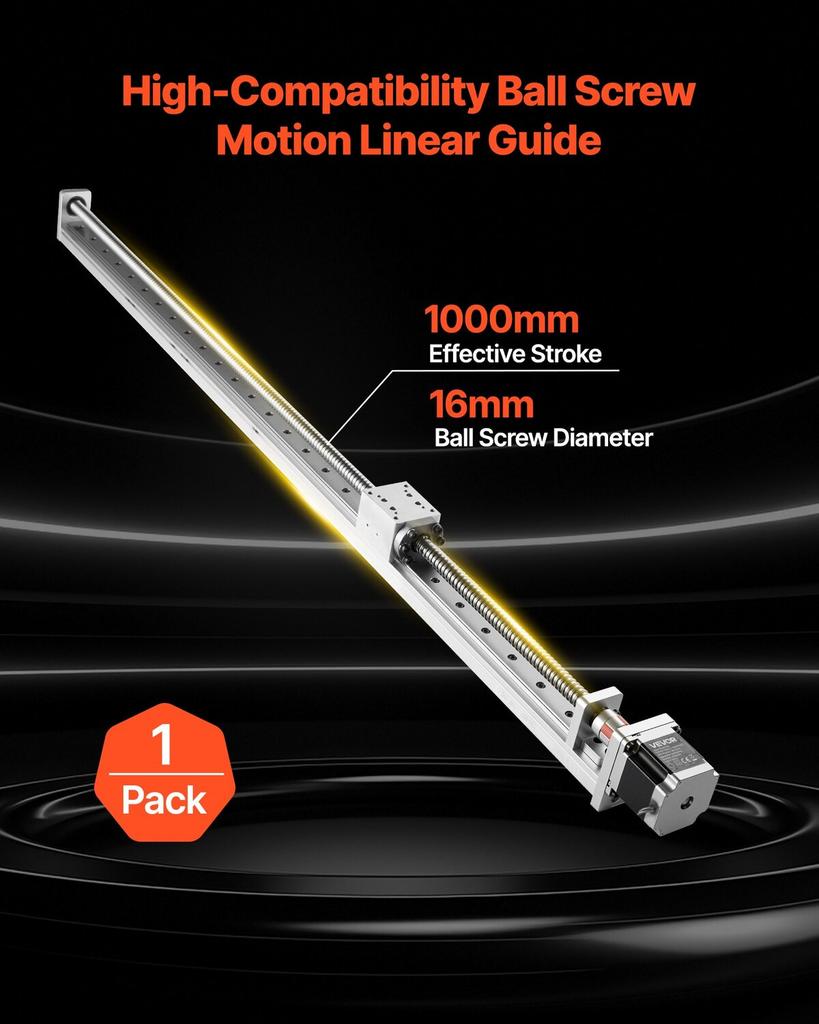 Linear Guide, 1000 mm Stroke Work Size, Ball Screw Motion CNC Linear Guide Stage Actuator, Motorized Nema 23 Stepper Motor, High Precision, for