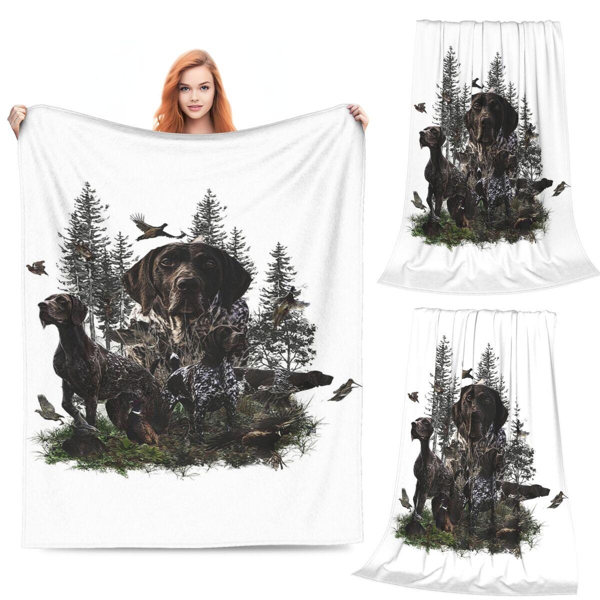 

German Wirehaired Pointers Gundogs Blanket Soft Warm Flannel Throw Blanket Bedding for Bed Living room Picnic Travel Home Couch 80x120cm