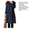 Women's Vintage Plaid Dress Casual Long Sleeve Cotton Linen Dress Fall Loose Fit Checkered Crew Neck Tunic Midi Dress