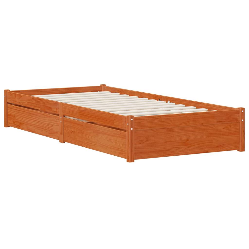 Bed Frame with Drawers 3 pcs Wax Brown Pine Wood