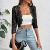 Women's Cardigan With Fashionable Lace Trim Short Three,Quarter Sleeves