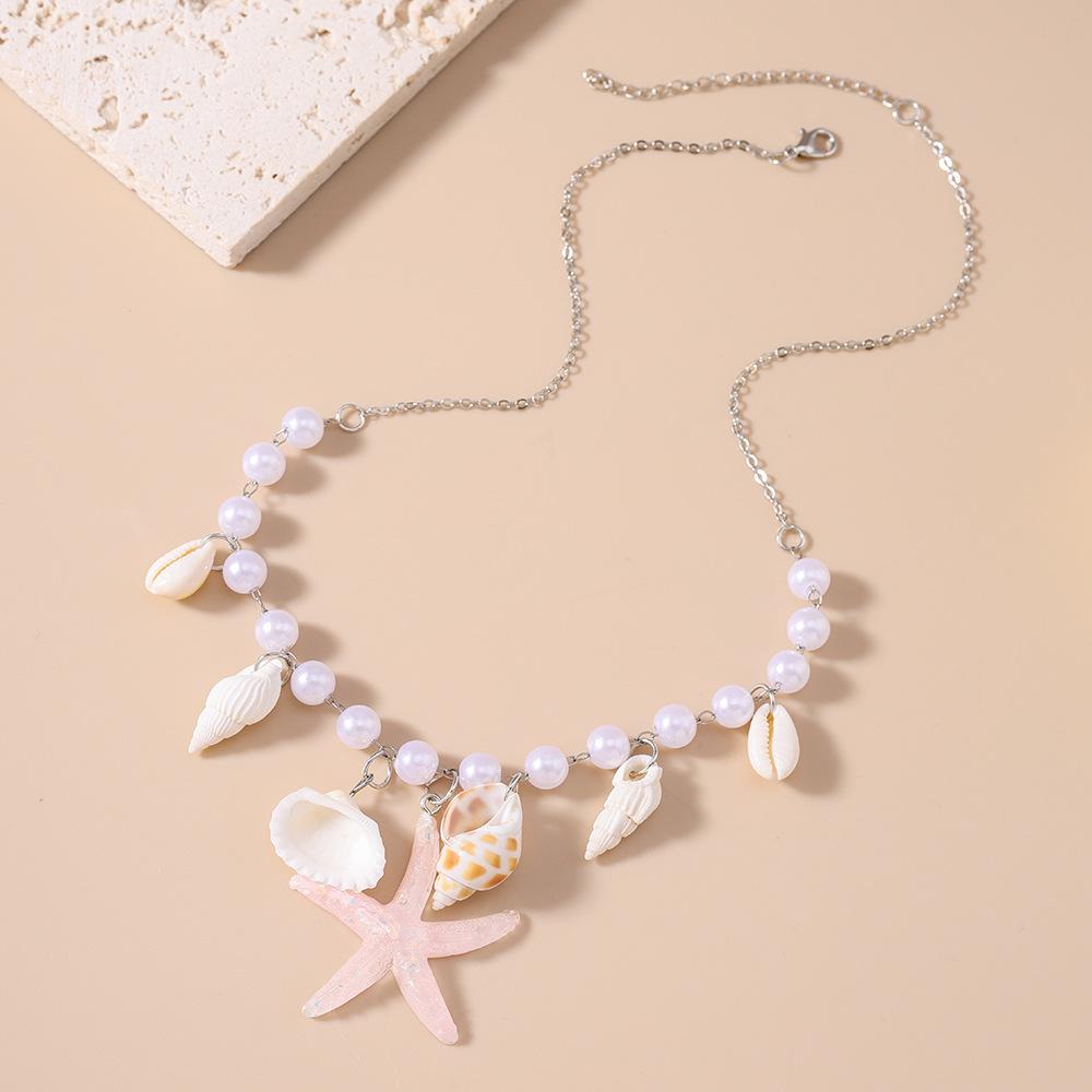 European and American Jewelry Pearl Conch Starfish Necklace Fresh and Simple Beach Collarbone Chain Jewelry