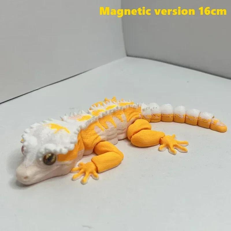 3D Geprinte Crested Gecko Figuur met Beweegbare Gewrichten Hagedis Koelkastmagneet Bureauornament Woonkantoor Decoratie voor Reptielenliefhebbers