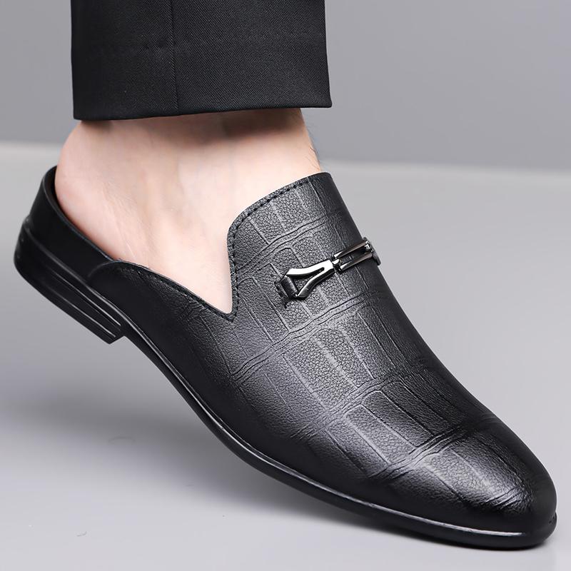 Premium Pointed Toe Dress Open Back Loafers Large Size 47-48 Leather Mules Half Shoes Man Office Business Shoes Slip-on Comfort