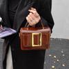 PU Hand-held Small Square Bag 2026 New Women's Casual Mini Crossbody Bags Retro Solid Color Buckle One Shoulder Pack